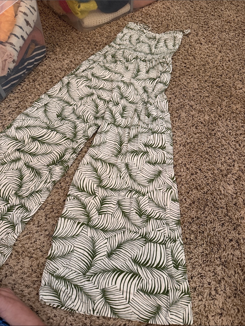 Roxy White and Green Tropical Print Strapless Jumpsuit